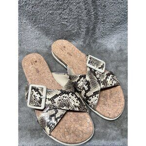 Clarks cloud steppers Women's 10 Snake Wide Strap Slide Sandals Cork vacation